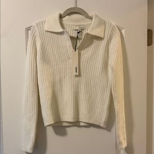 Pinch White Ribbed V-Neck Sweater